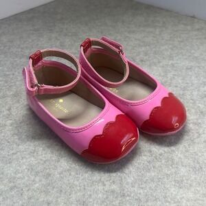 Kate Spade New York Pink Red Scalloped Mary Jane Flats Baby Toddler Size 9M-12M